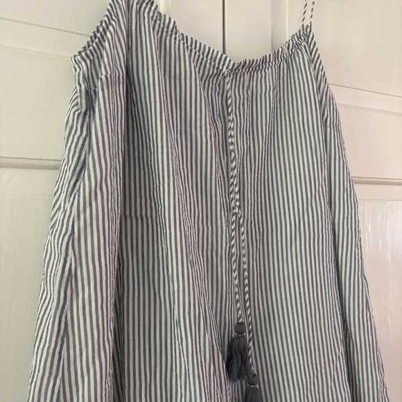 Sezane Naxos Sundress Mini Dress Blue White Striped Tassel Tie Adjustable Size 4 - Picture 4 of 12